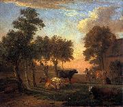 paulus potter, Cows in a meadow near a farm